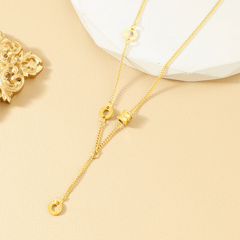 合金项链 经典小蛮腰女个性转运珠项链简约罗马数字路路通锁骨链