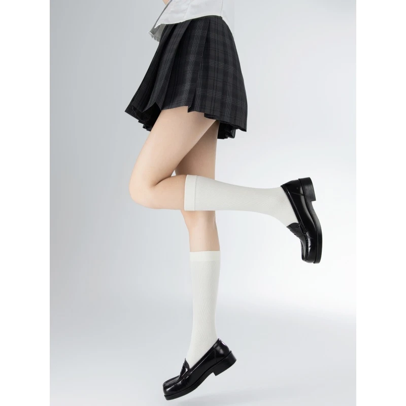 抵达一楼白色针织小腿袜女日系jk堆堆袜个性复古简约中筒棉袜百搭