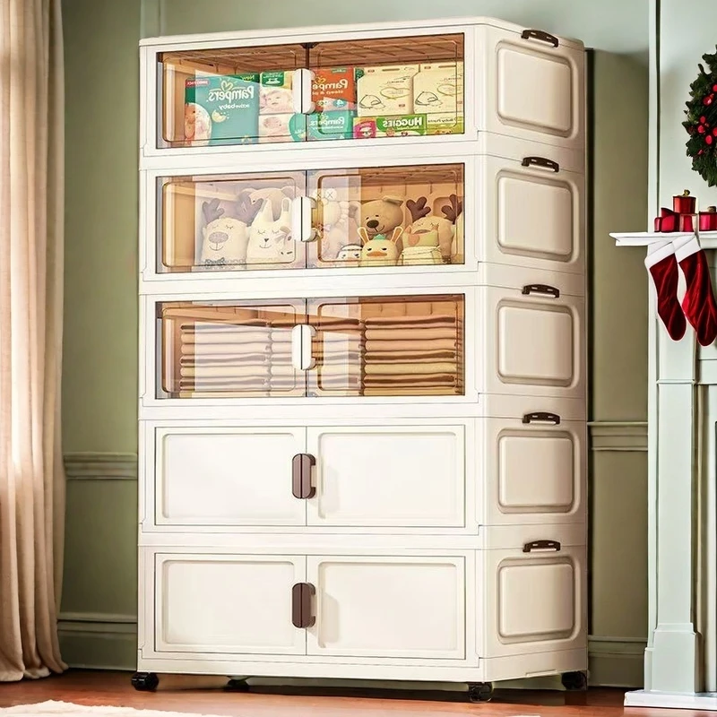 80大面宽免安装多层整理收纳柜防尘储物柜折叠收纳柜客厅玩具零食