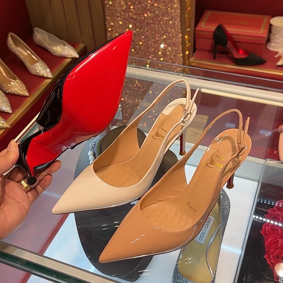 2024年新款尖头后空漆皮高跟鞋性感气质舒适包头凉鞋职业女单鞋