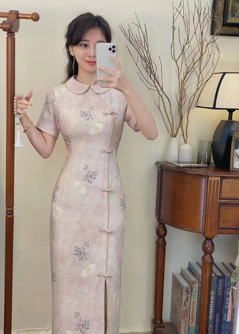 予溪自制【洛神】新中式春夏复古优雅气质显瘦日常改良长款旗袍裙