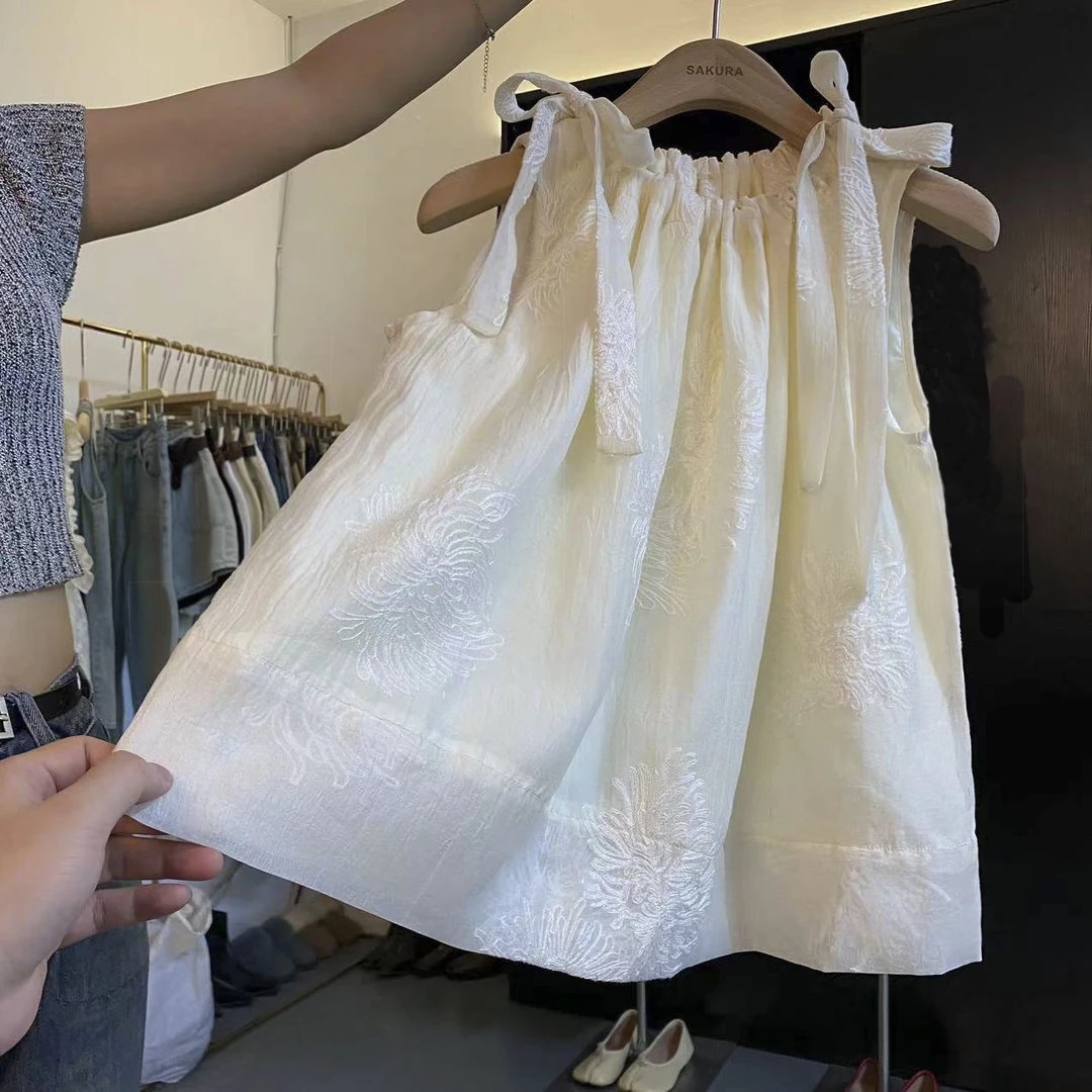 璎婲sᴀᴋᴜʀᴀ【知意】曼新中式国风蝴蝶结系带无袖背心刺绣气质衬衫