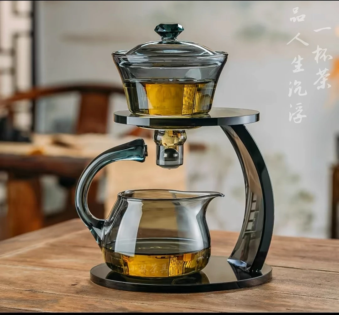 高硼硅玻璃茶壶创意中式懒人神器盖碗轻奢水杯磁吸茶水分离杯茶具