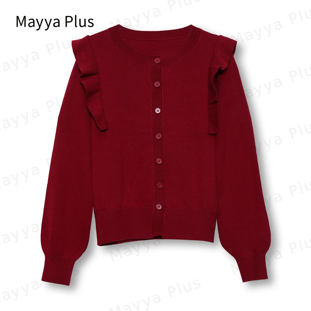 【荷塘月色】Mayya Plus时尚新品气质显瘦遮肉百搭毛织开衫32346093