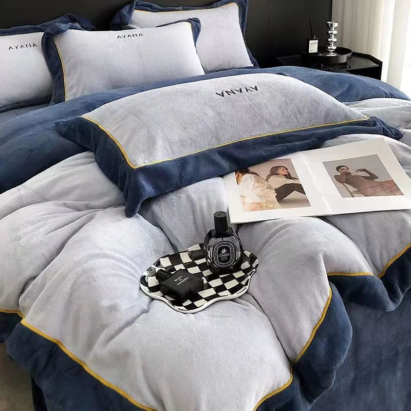 高端牛奶绒四件套双面绒加厚刺绣轻奢床上用品