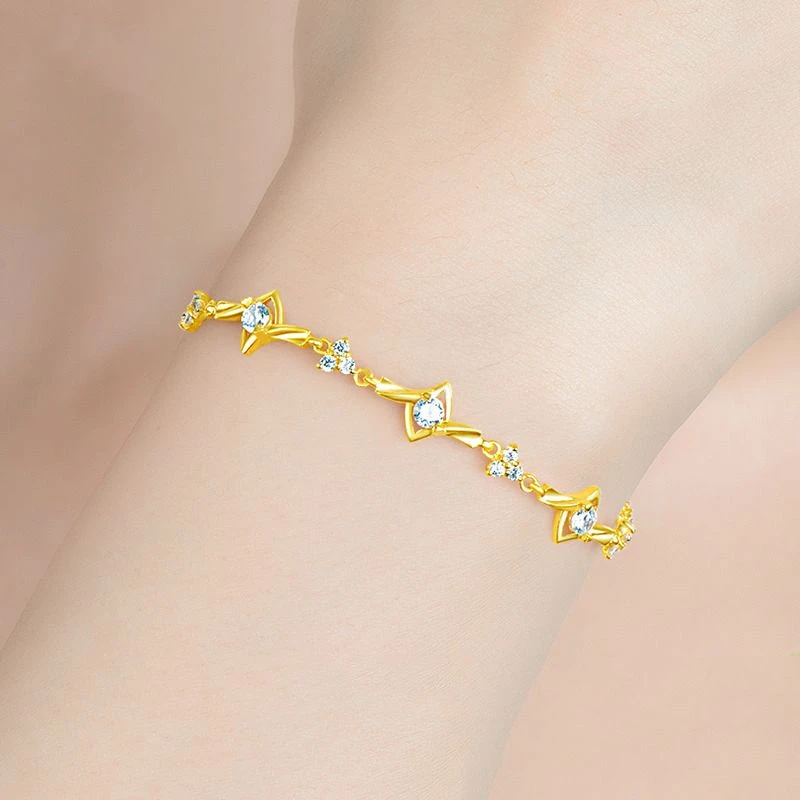 铜合金手链 黄金色手链女金色手镯双层送女友时尚高级小众百搭