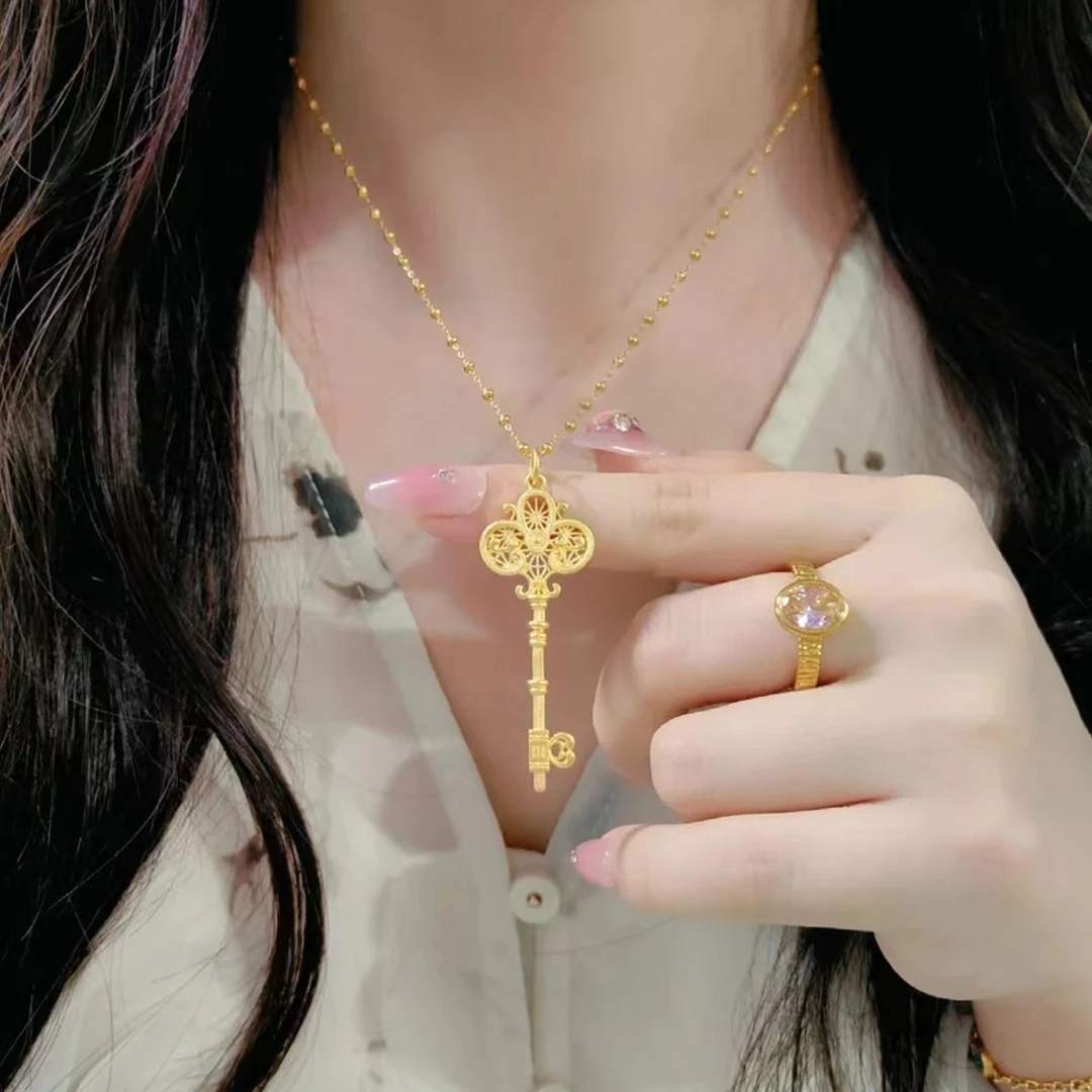 铜合金项链 魔法棒花丝钥匙吊坠轻奢素款个性项链女款镶嵌精致