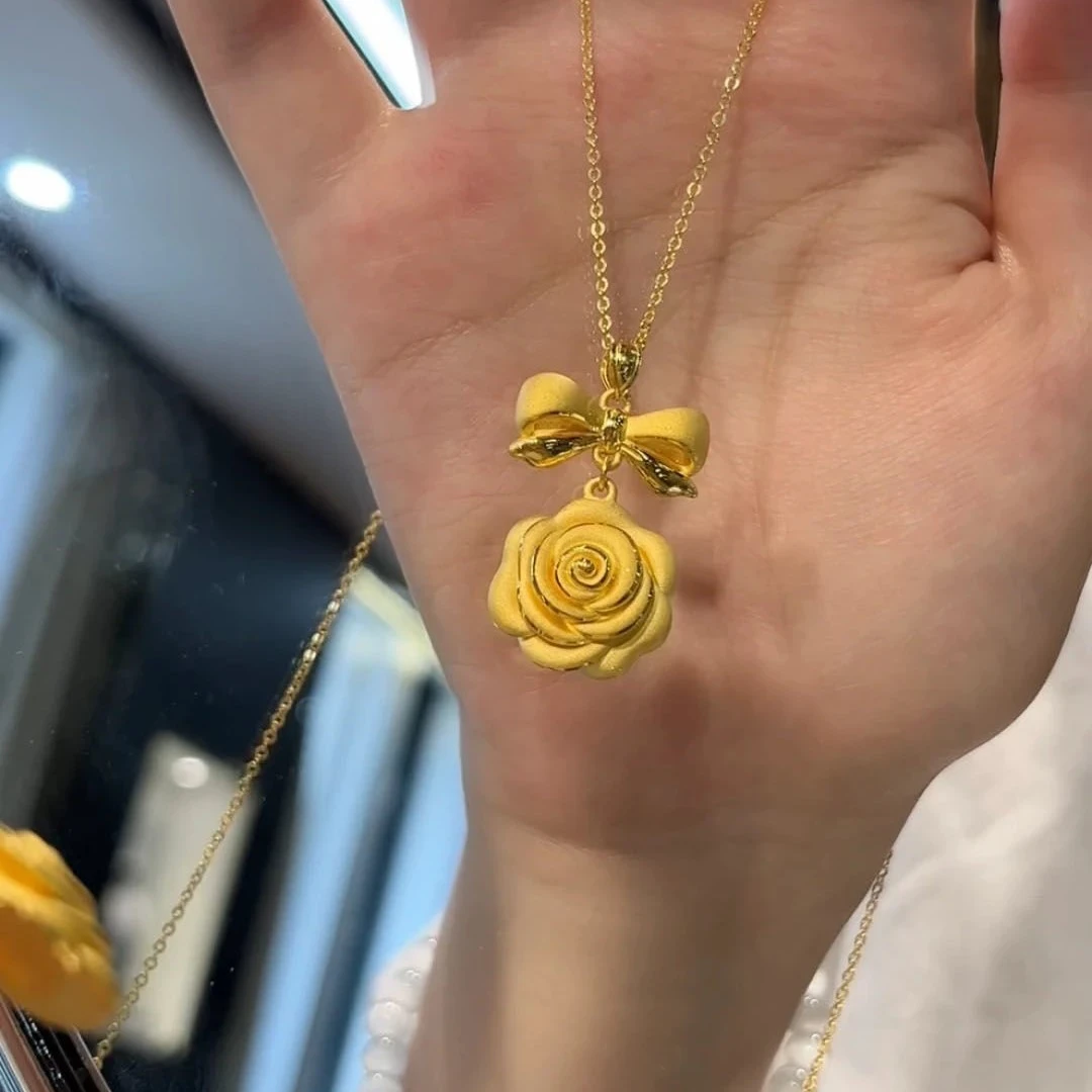铜合金项链 轻奢甜美公主蝴蝶结玫瑰花潮流项链百搭感温柔清新