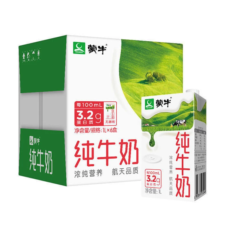 蒙牛全脂纯牛奶1L*6盒 家庭共享 每100ml含3.2g蛋白质（礼盒装）