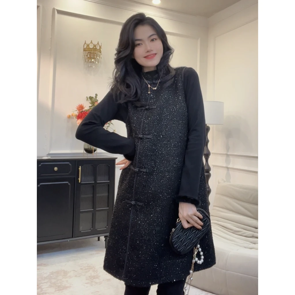 【冬日氛围感】新中式无袖马甲裙秋冬设计感轻奢小香风连衣裙pp