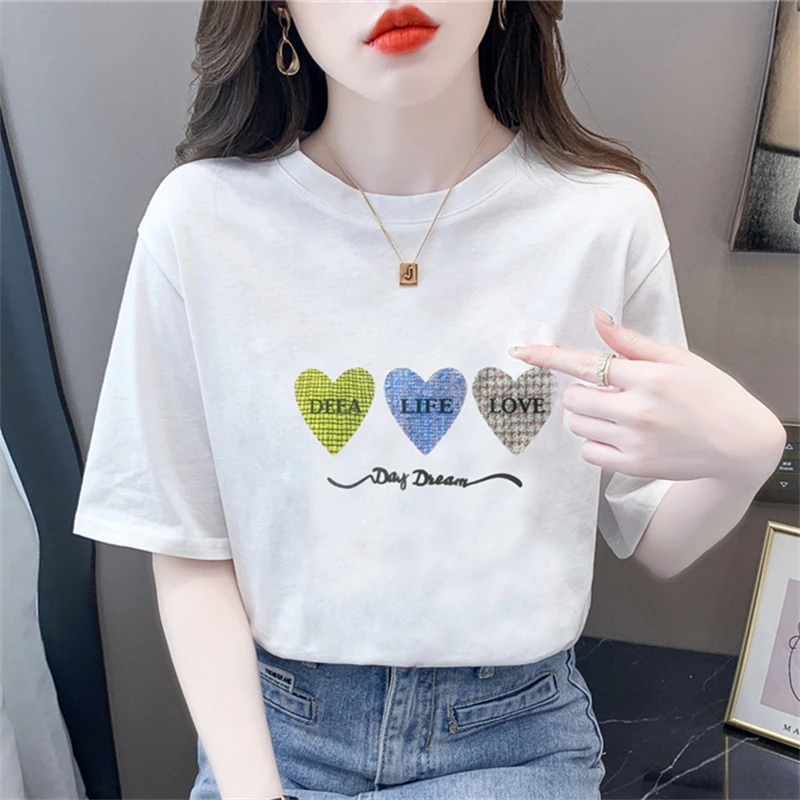 简约正肩白色短袖t恤女宽松半袖新款时尚夏季设计感小众百搭上衣