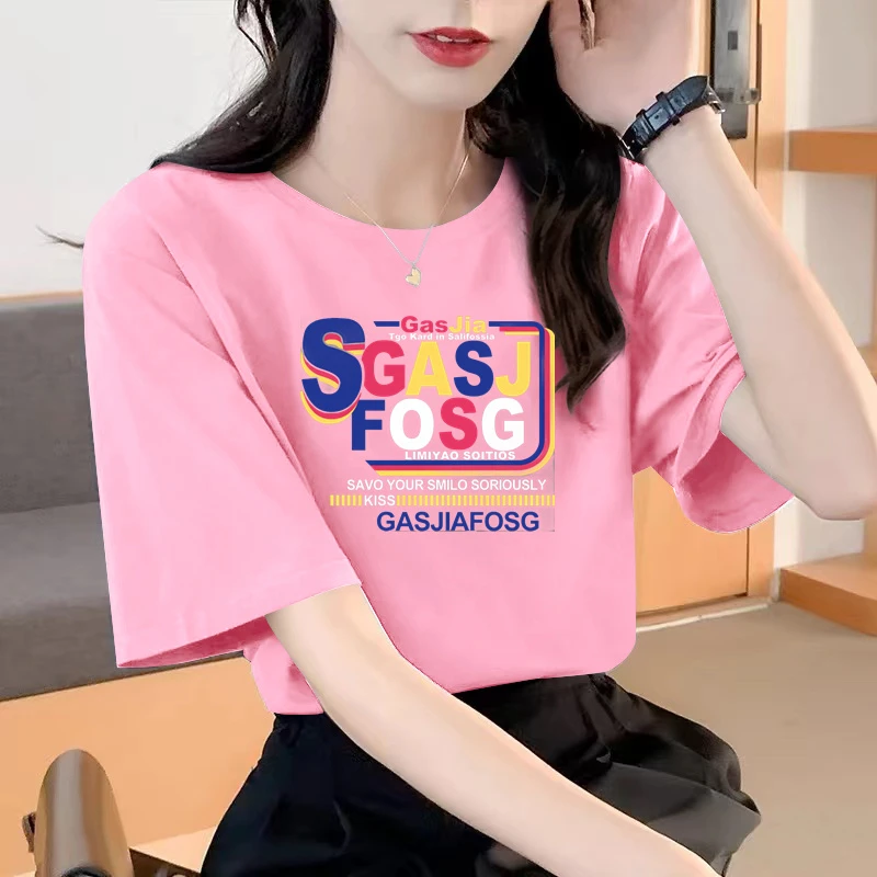 甜妹粉色短袖T恤女夏季宽松透气薄款上衣女生新款遮肚子显白短袖