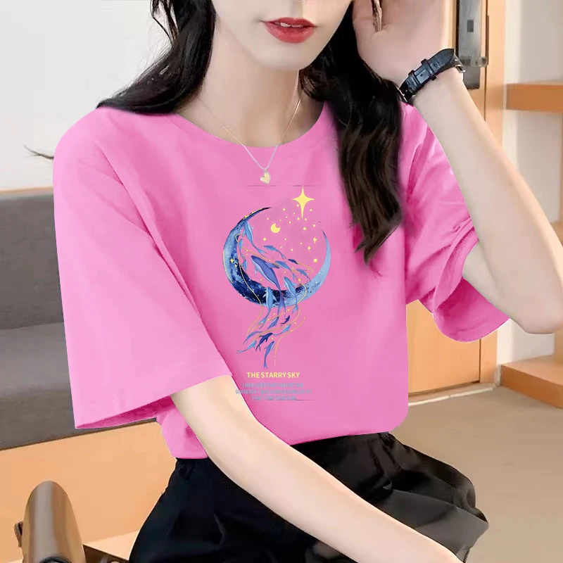 洋气百搭印花T恤女短袖夏装时尚新款宽松显瘦休闲小众圆领上衣女