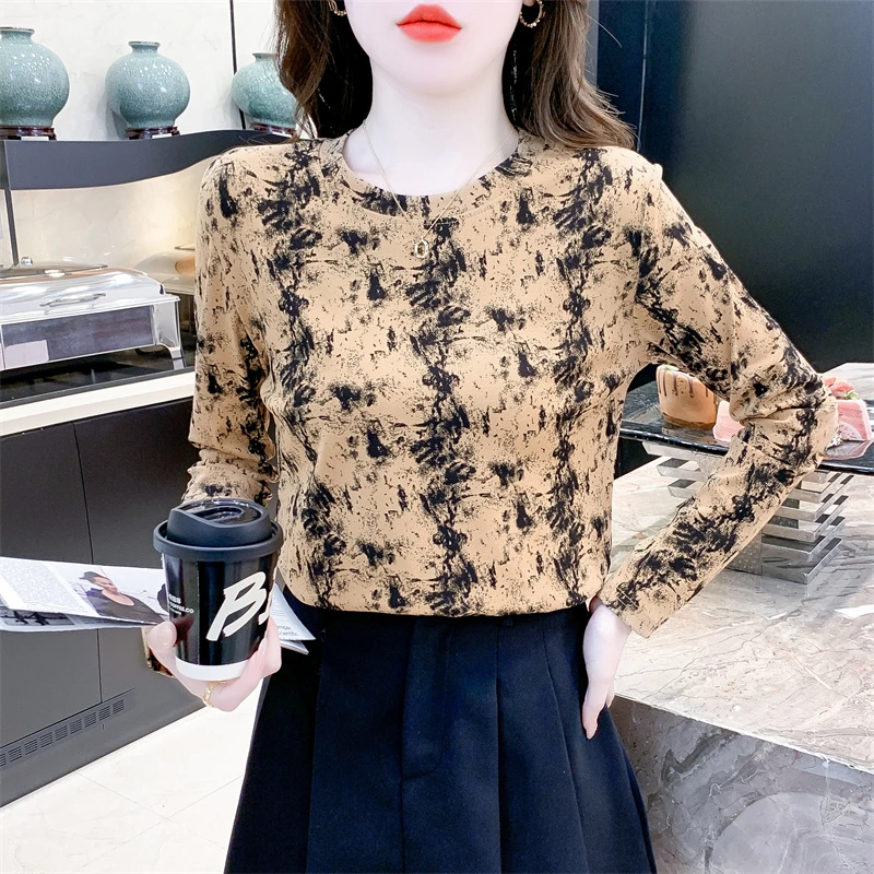 欧货春秋季新款韩版印花港风长袖T恤女修身百搭打底衫女内搭上衣