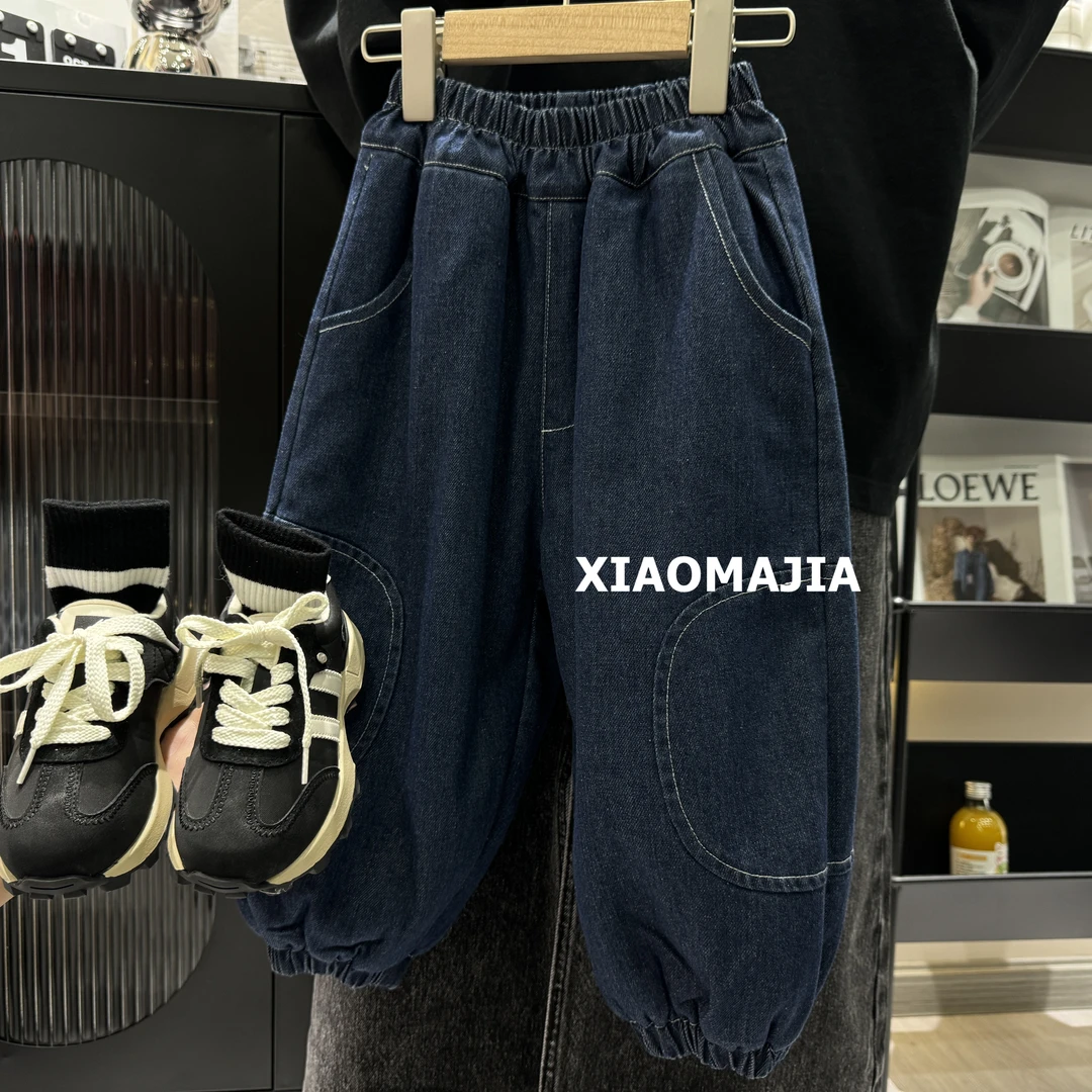 儿童冬季一体绒加厚糕糕绒牛仔裤中性韩版男童女童裤子【D-9816】