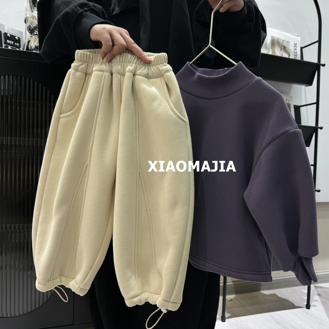 儿童冬季一体绒加绒卫裤加厚保暖中性男童女宝休闲裤【D-9817】