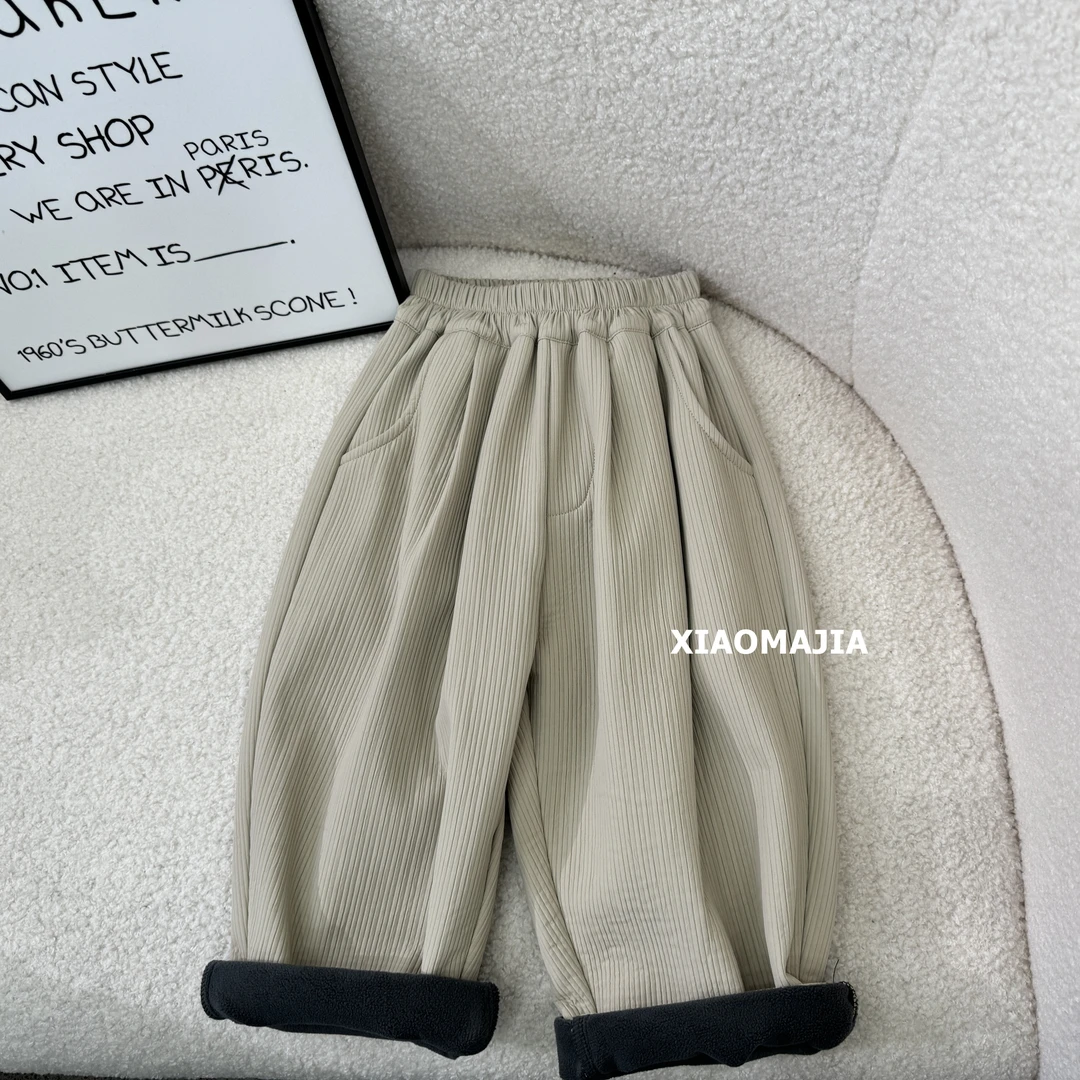 现货-冬季一体绒加绒休闲裤中性男童保暖裤女童裤子【D-9659】