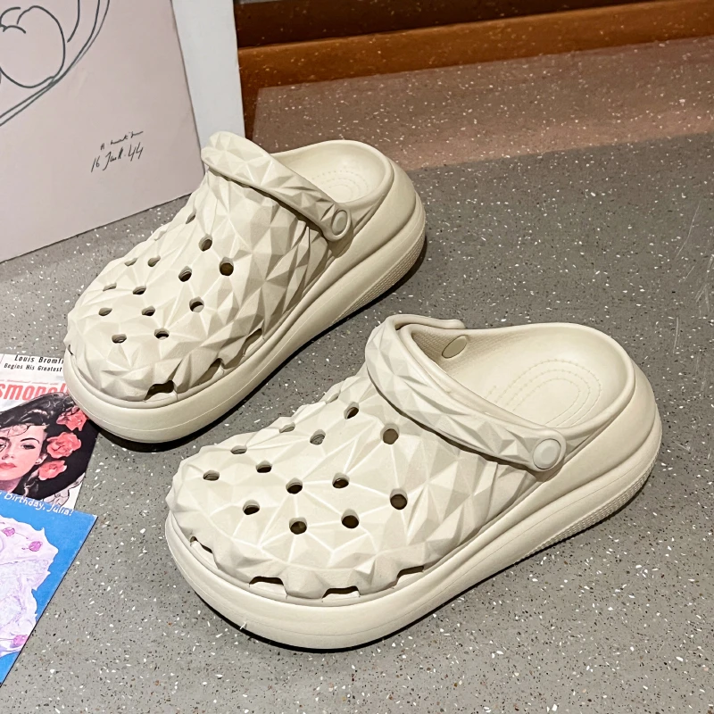 榴莲泡芙洞洞鞋女夏季外穿厚底增高沙滩鞋包头拖鞋防滑凉鞋洞洞鞋