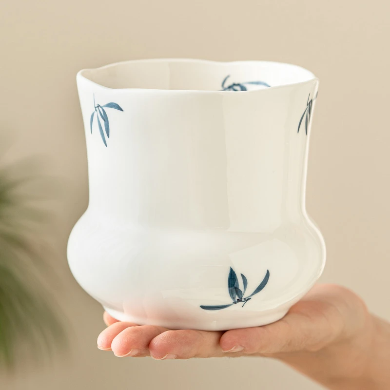 手绘蝴蝶兰花口建水茶洗家用茶具配件茶盂水盂茶海桌面茶渣缸笔洗