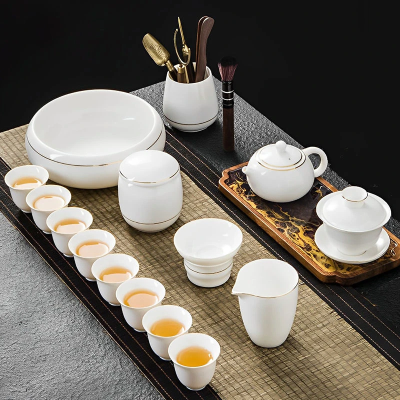 羊脂玉白瓷功夫茶具套装家用办公泡茶壶盖碗茶杯陶瓷高档轻奢送礼