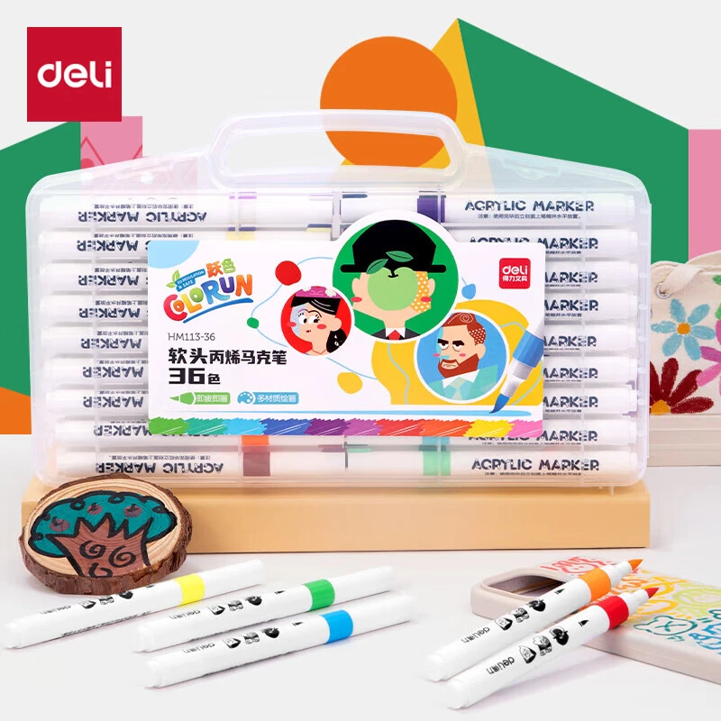 得力有点艺思丙烯马克笔软头马克笔DIY美术绘画涂鸦不透色画画笔