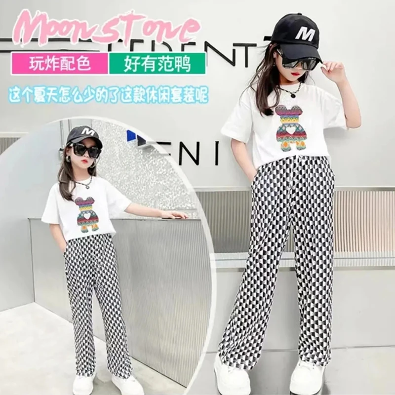 新款女童洋气夏季套装韩版卡通时髦短袖童装中大童休闲两件套洋气