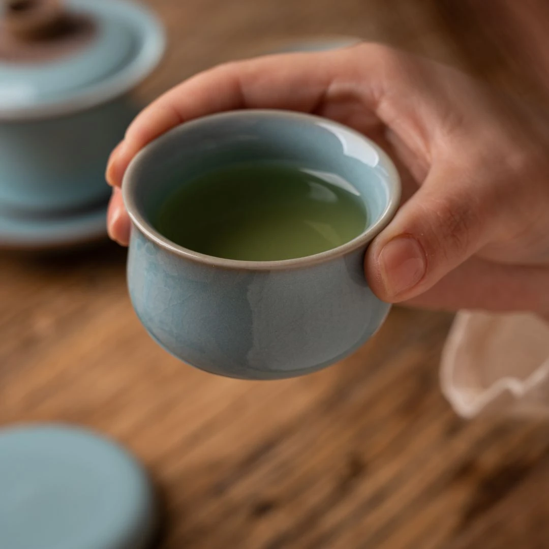 赵运圈天青色望月杯手工主人杯 高端汝窑茶具 河南汝州汝瓷直播间