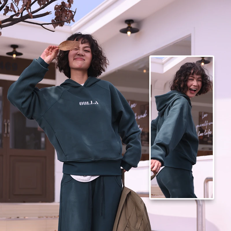OULLA【娜只猪】秋冬运动外套男女长袖运动户外休闲加绒卫衣EM3532