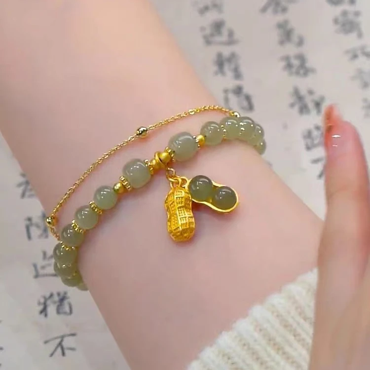 合金手链 双层绿花生手链