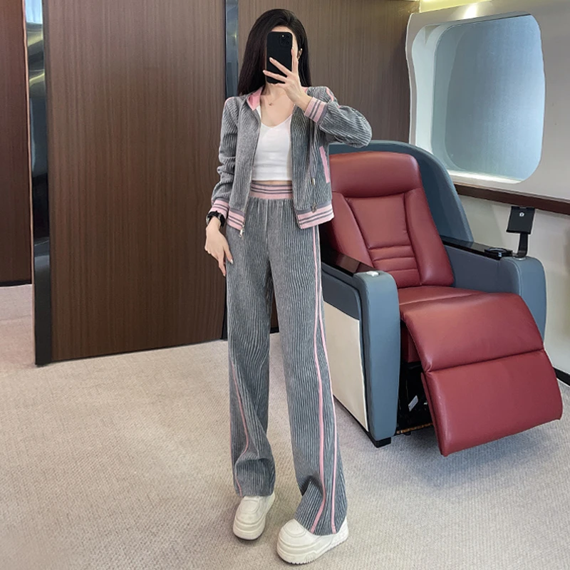 港风时尚网红卫衣套装女秋季新款潮牌休闲显瘦阔腿裤运动两件套潮