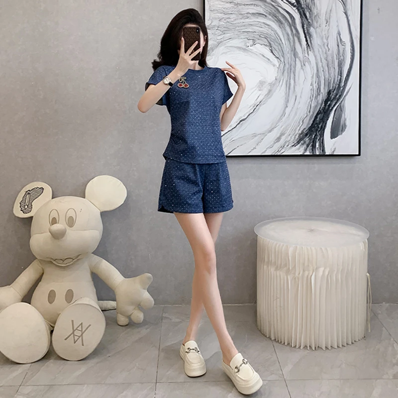 薏丝妮2024女夏季新款韩版运动套装时尚洋气短袖上衣短裤两件套