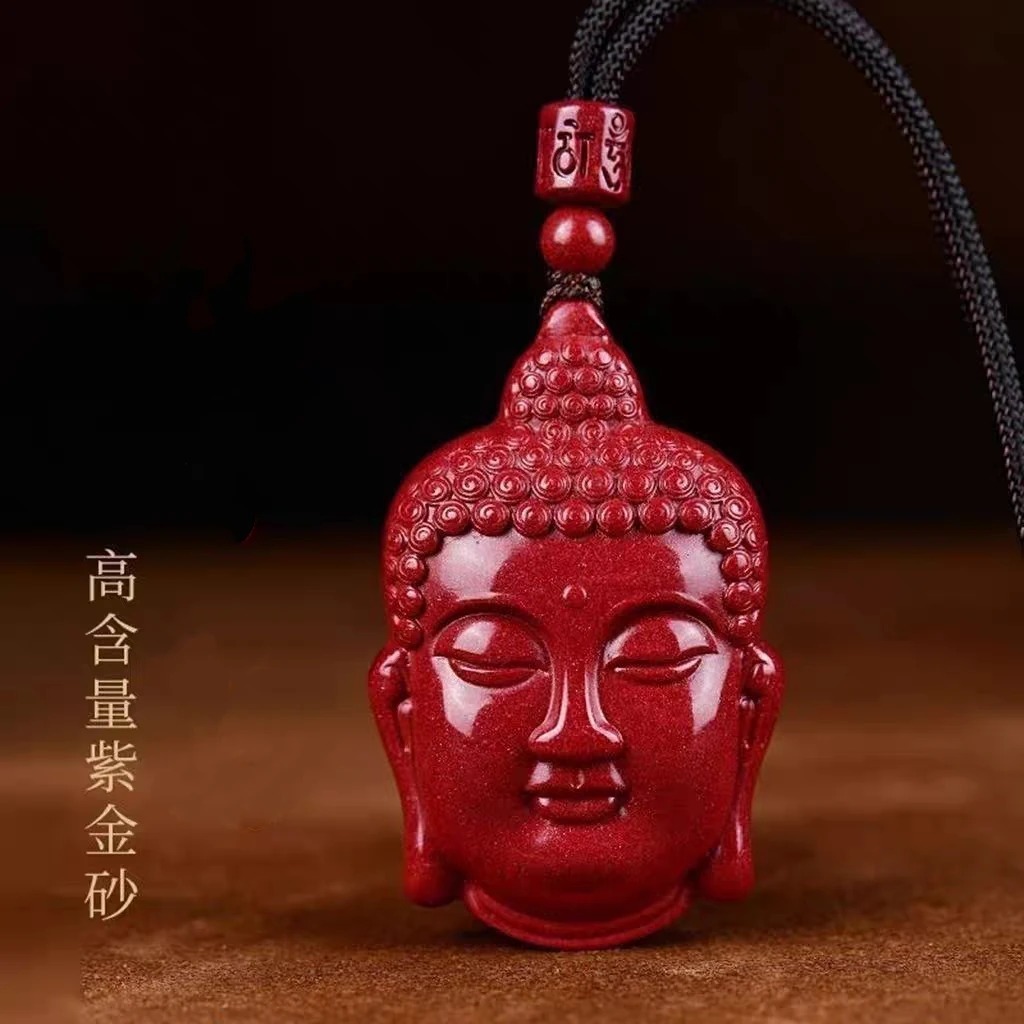 含辰砂工艺品朱砂佛头吊坠紫金砂佛头项链男女挂件佛头吊坠