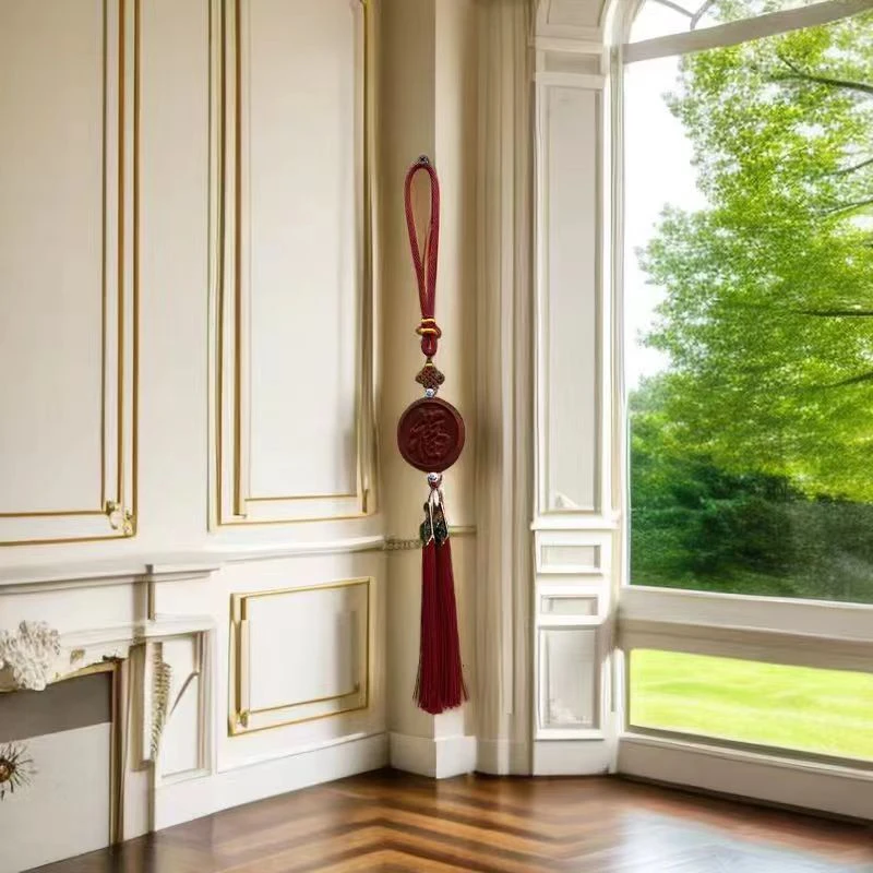 【桃木坊】桃木双面阳雕福牌高42厘米直径5.6厘米左右幸福美满门窗