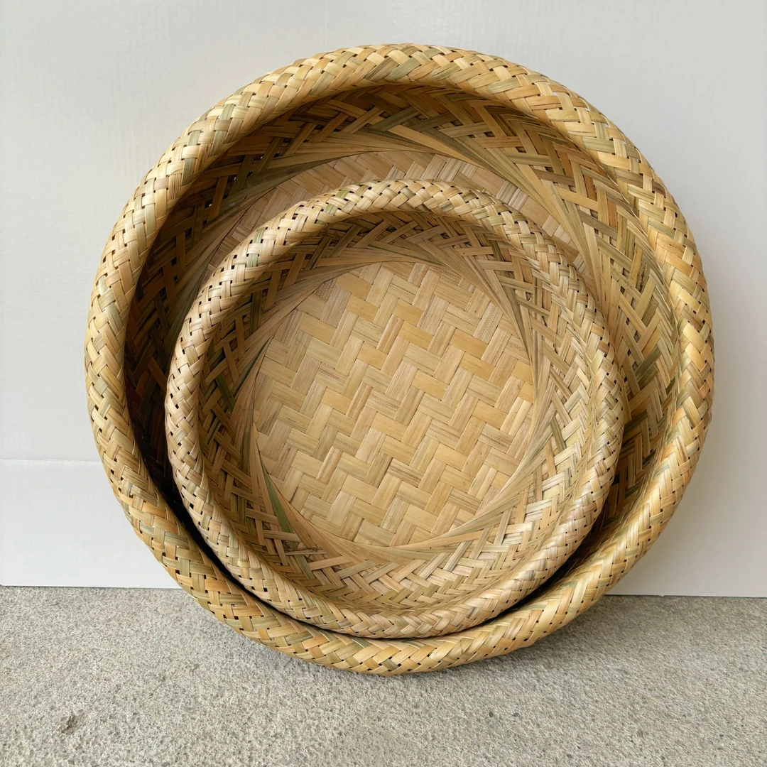 竹青25公分+35公分双层手工编织收纳篮子鸟巢型