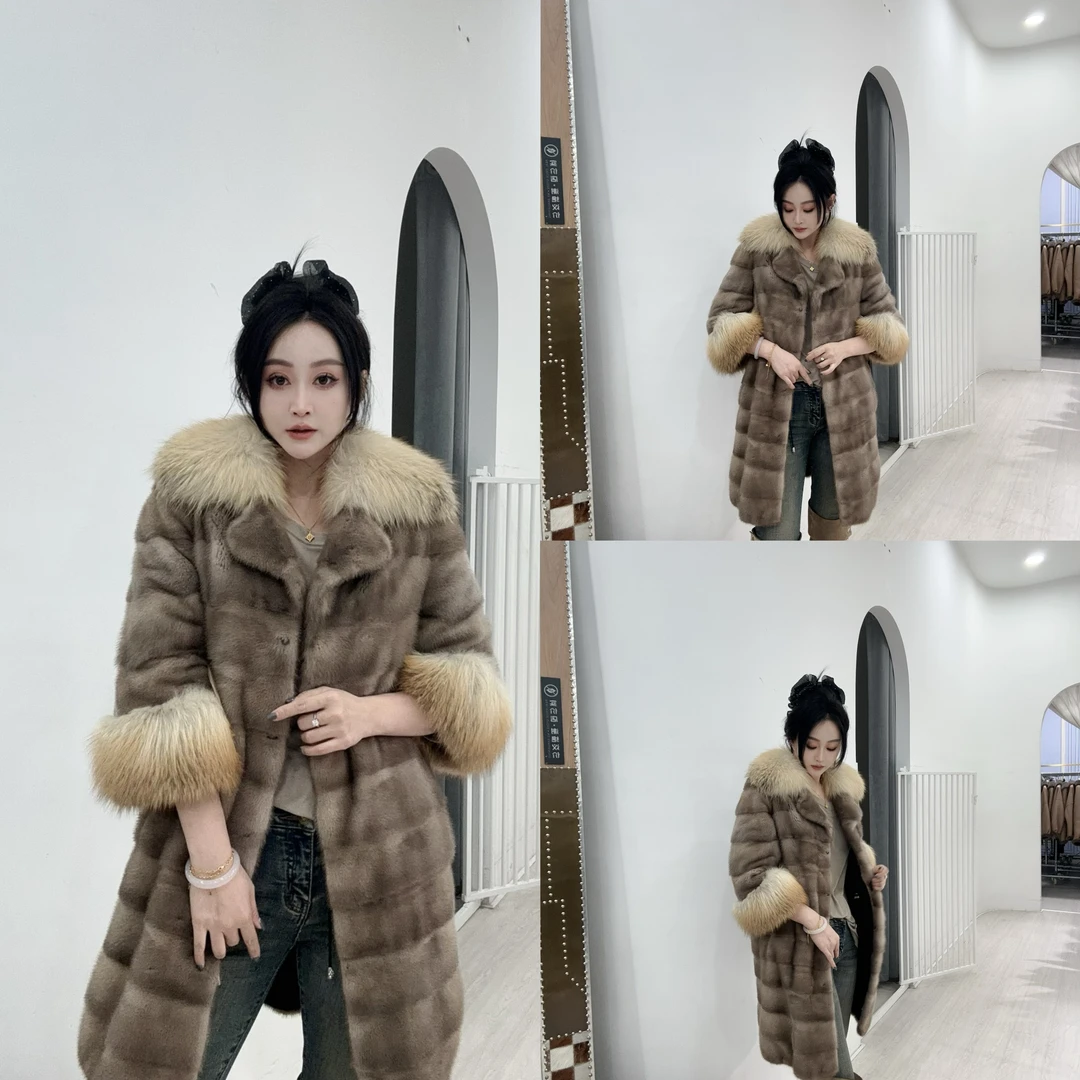 金岛狐配水貂长款外套