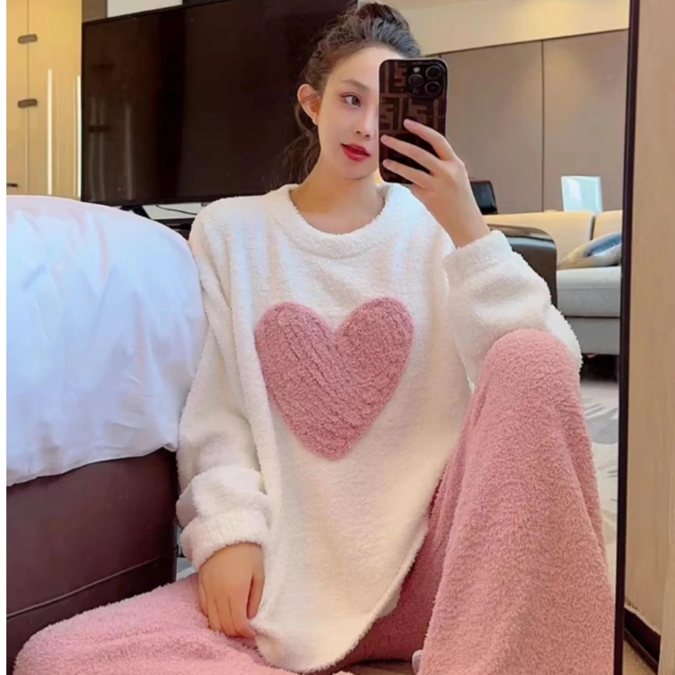 【浪漫爱心-1】秋冬新品软绵绵半边绒圆领甜美保暖可外穿厚家居服88