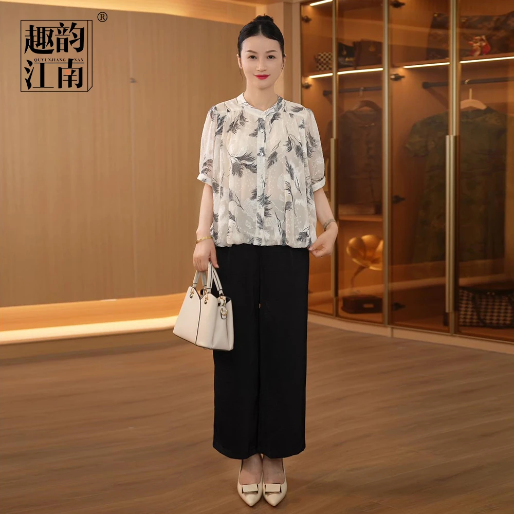 趣韵江南女装大码洋气中老年时尚夏季显瘦气质休闲中年印花妈妈装