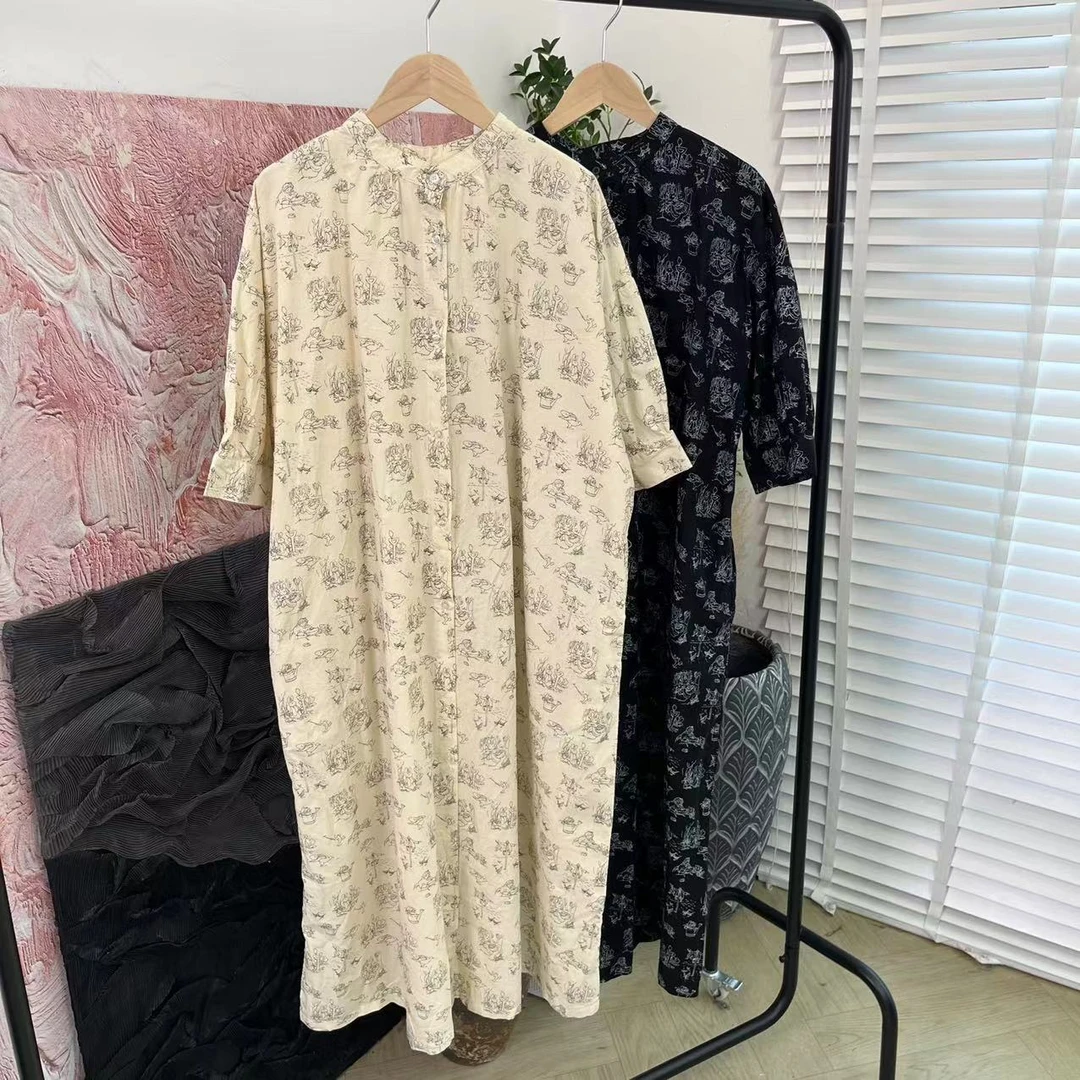 再一次翻单「复古印花 甜美宽松」显瘦连衣裙E2145