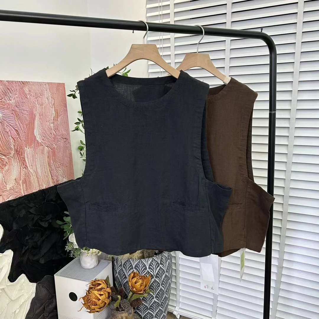 文艺百搭「水洗汉麻外搭宽松」休闲马夹E2654