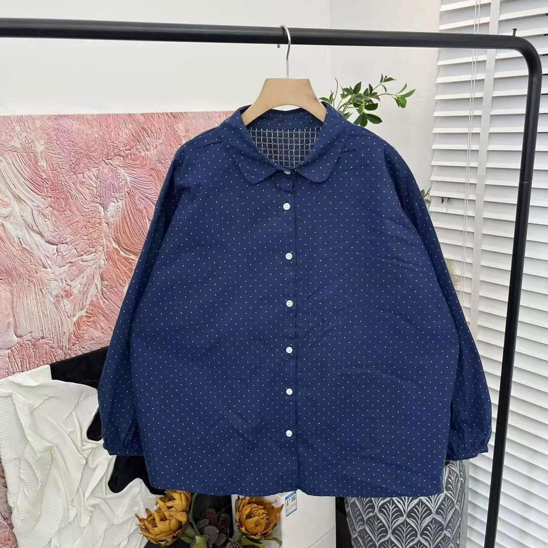 日系秋冬好面料「提花水洗棉加密」宽松长袖衬衫女E3131