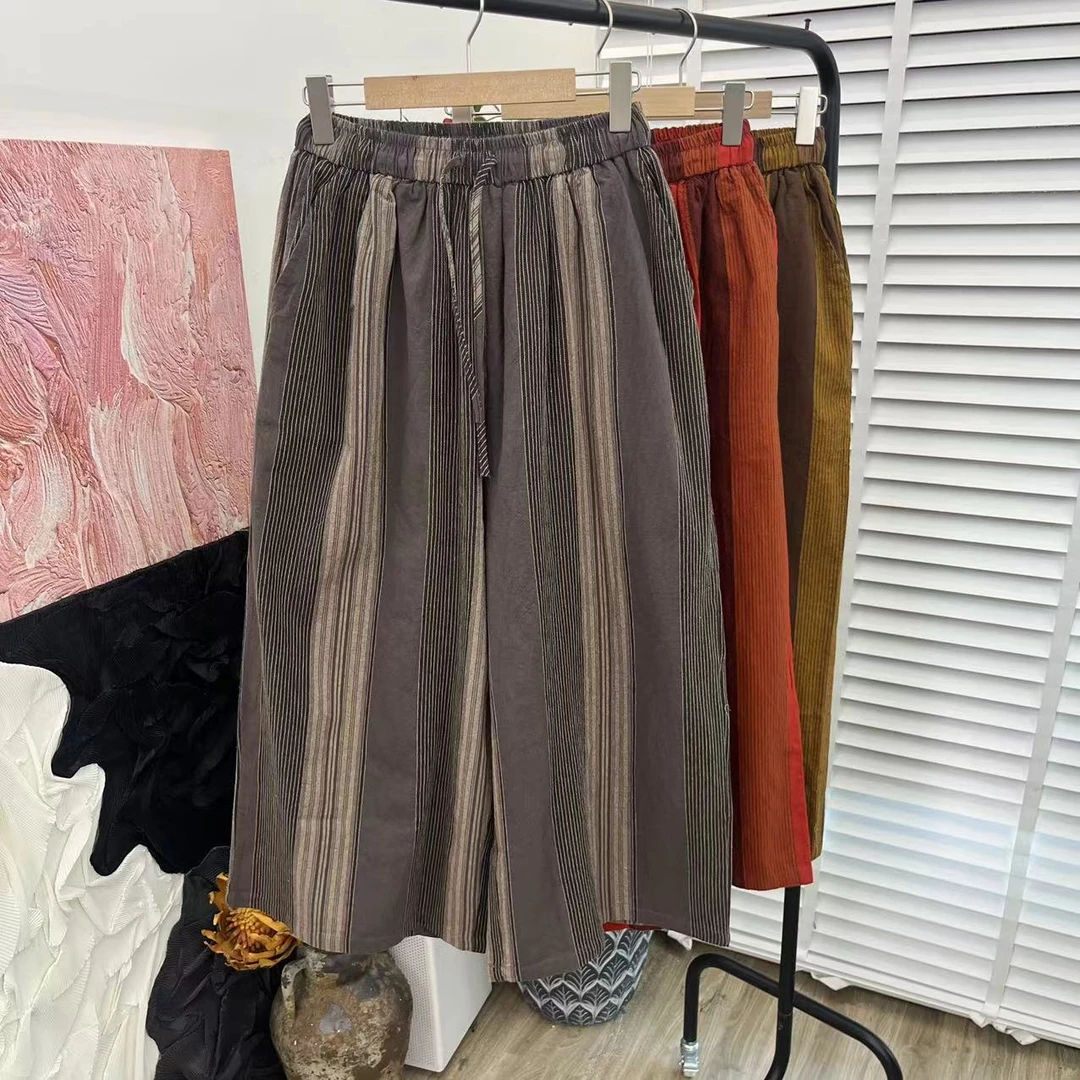 浓烈的森系感「真的超级百搭」复古休闲阔腿长裤E2425