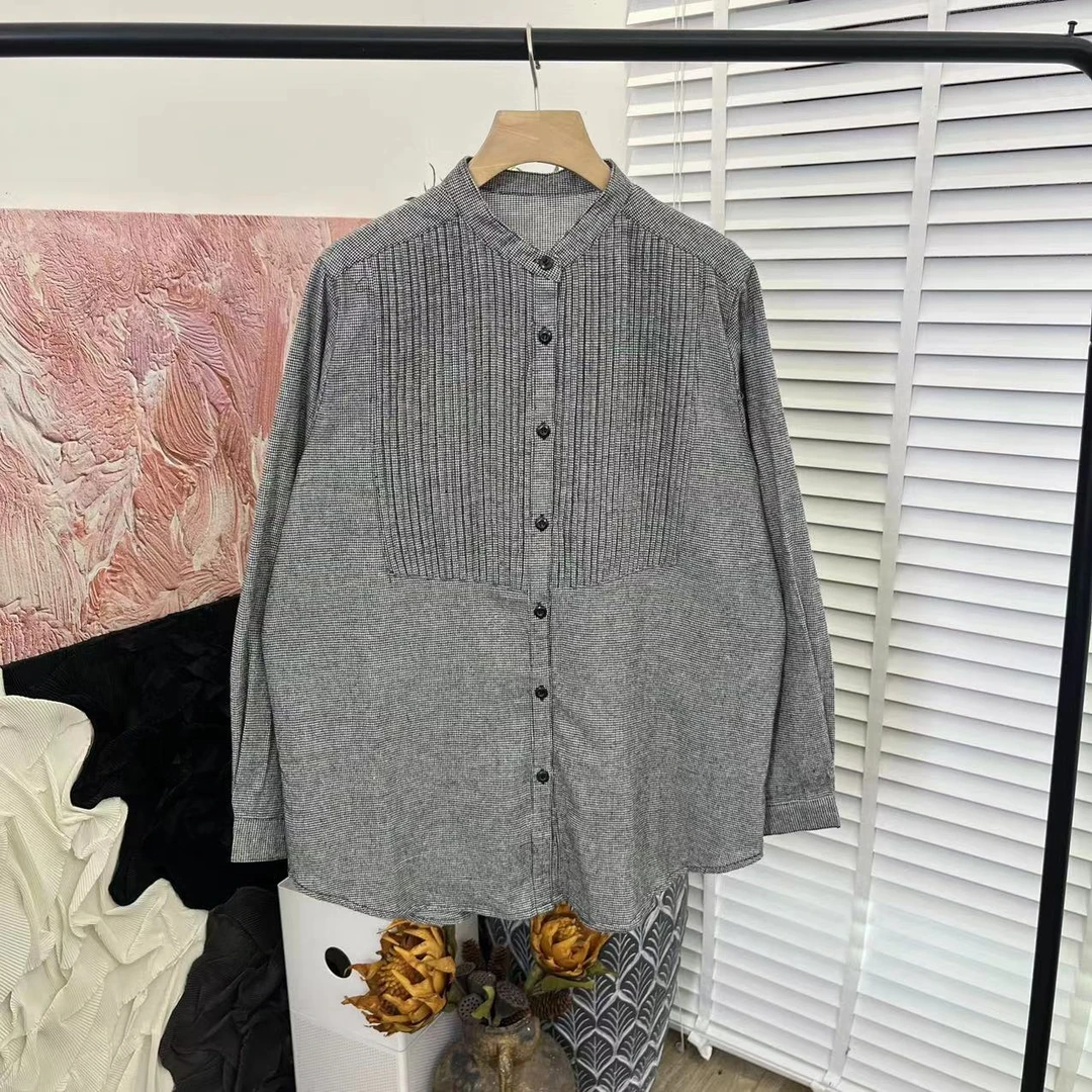 日系千鸟格休闲百搭「单排扣长袖亲肤」衬衫E2771