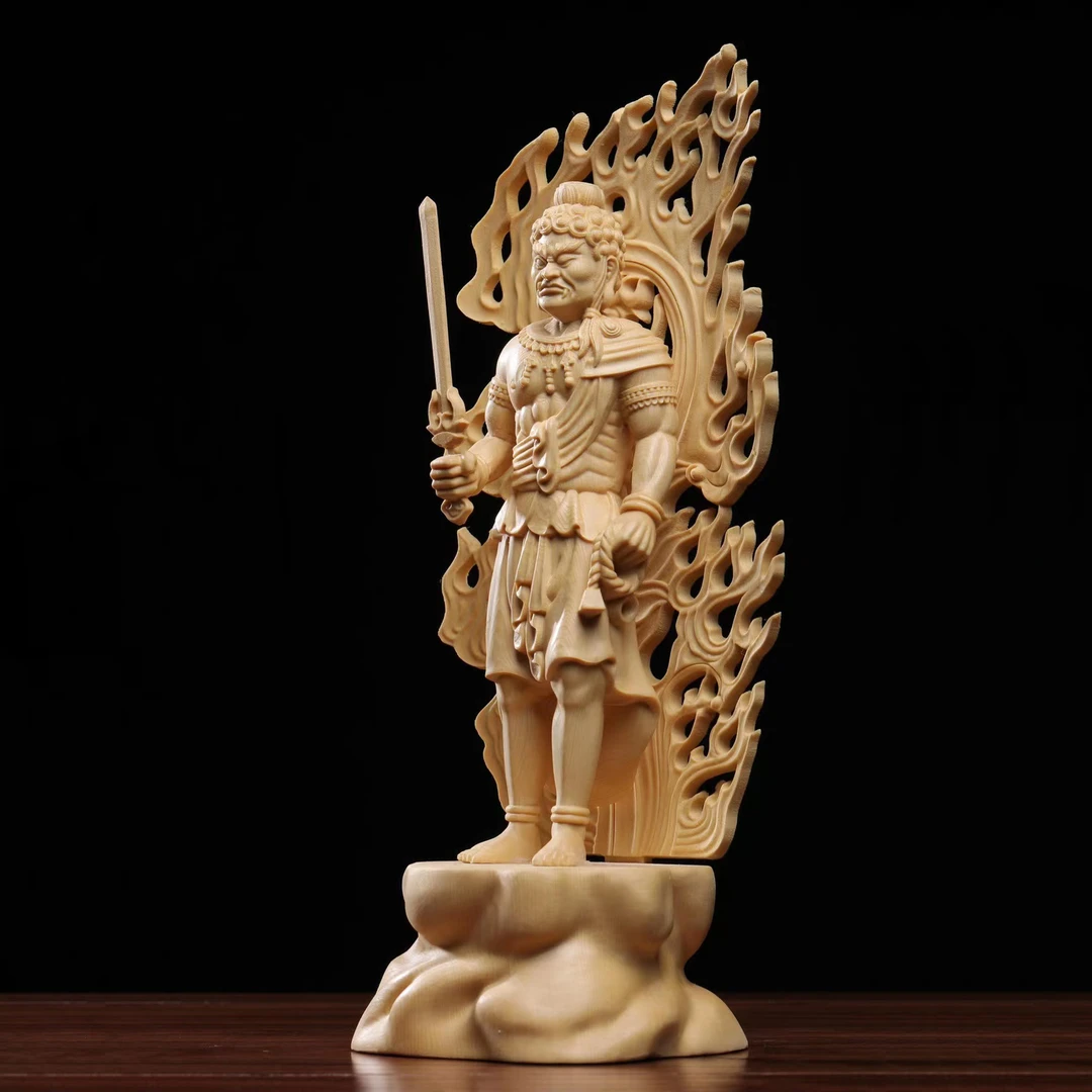 桧木雕新款不动明王生肖鸡守护神本命像摆件家居装饰品木雕工艺品