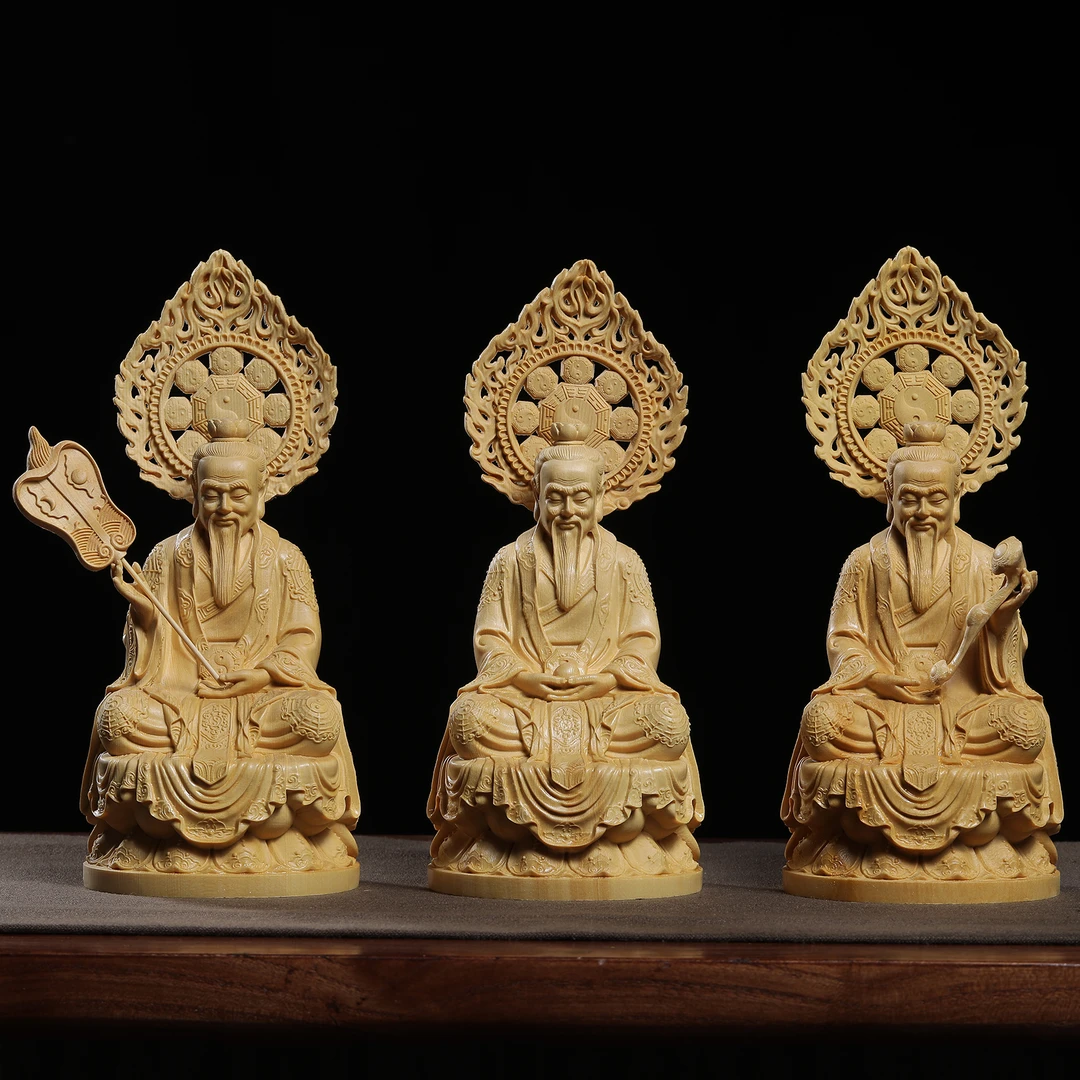 桧木太上老君精雕三清道阻元始灵宝道德天尊神像摆件家居装饰品