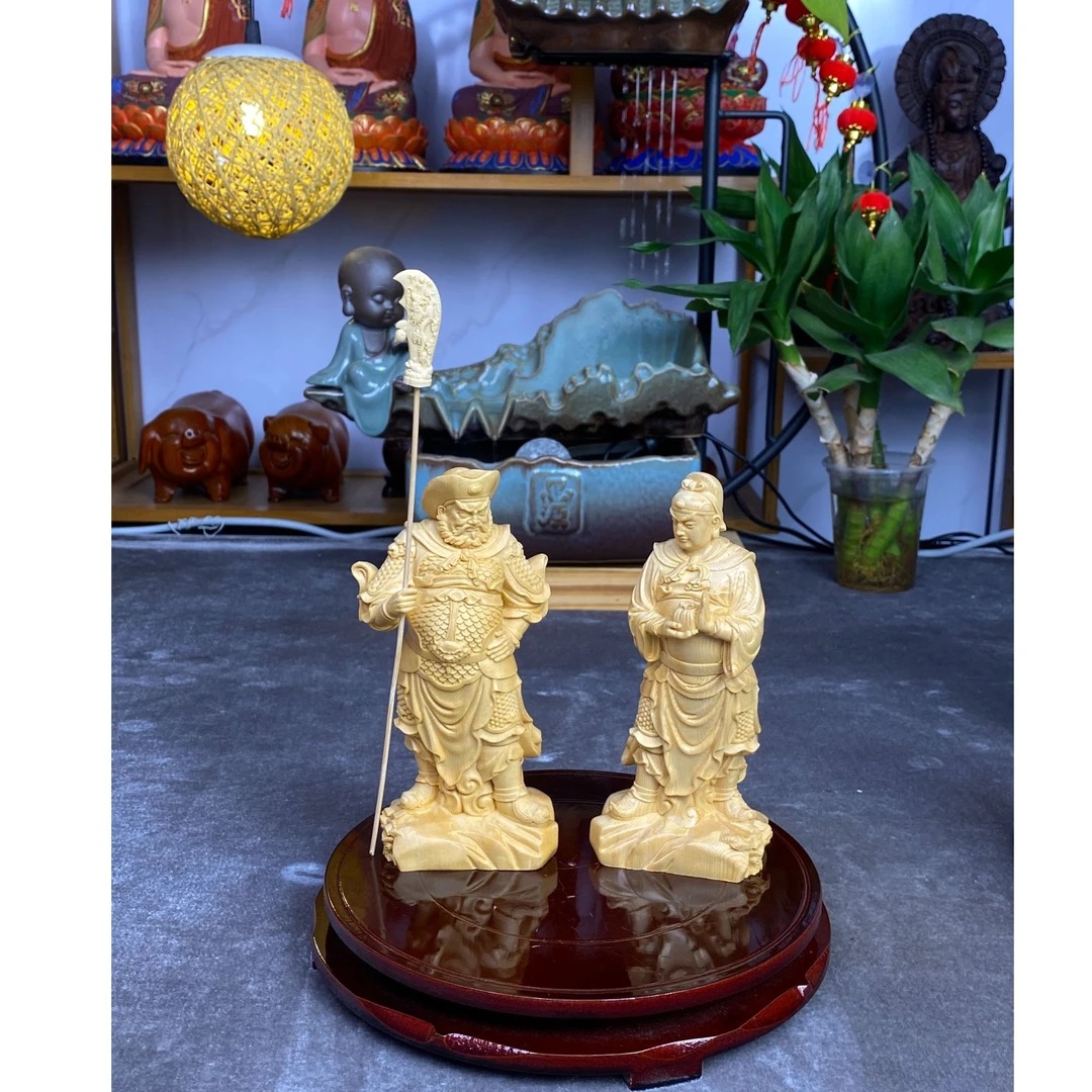 桧木精雕看书关圣帝君夜读关公武财神关羽周仓关平实木家居摆件