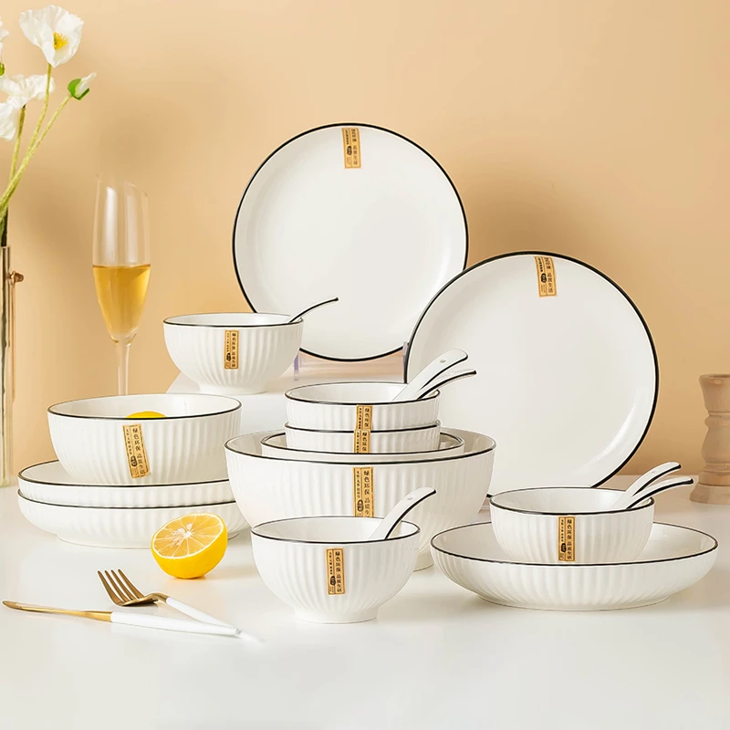 16件套碗盘套装家用饭碗网红日式餐具高颜值陶瓷米饭碗简约吃饭碗