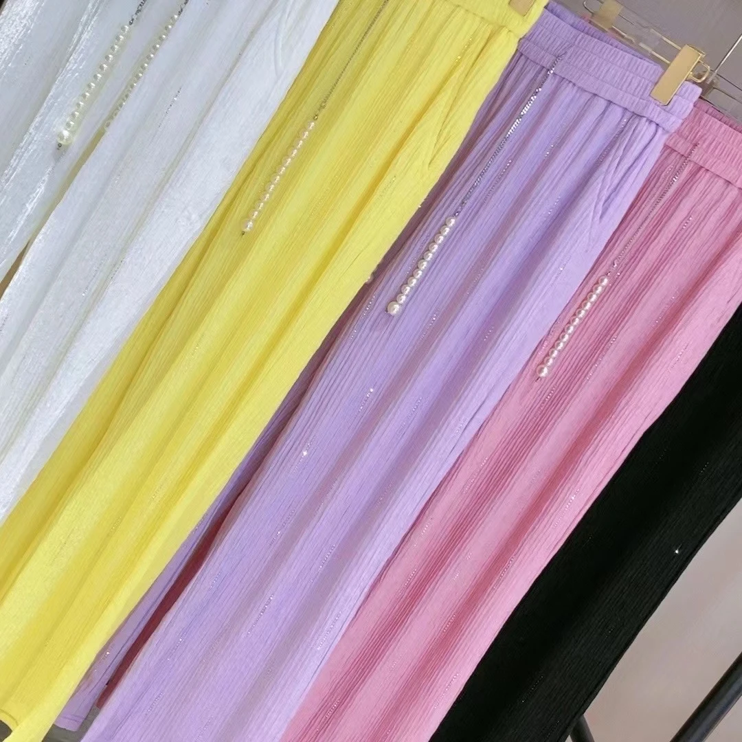 春秋现货！珍珠烫钻裤子2024直筒裤阔腿休闲女裤子