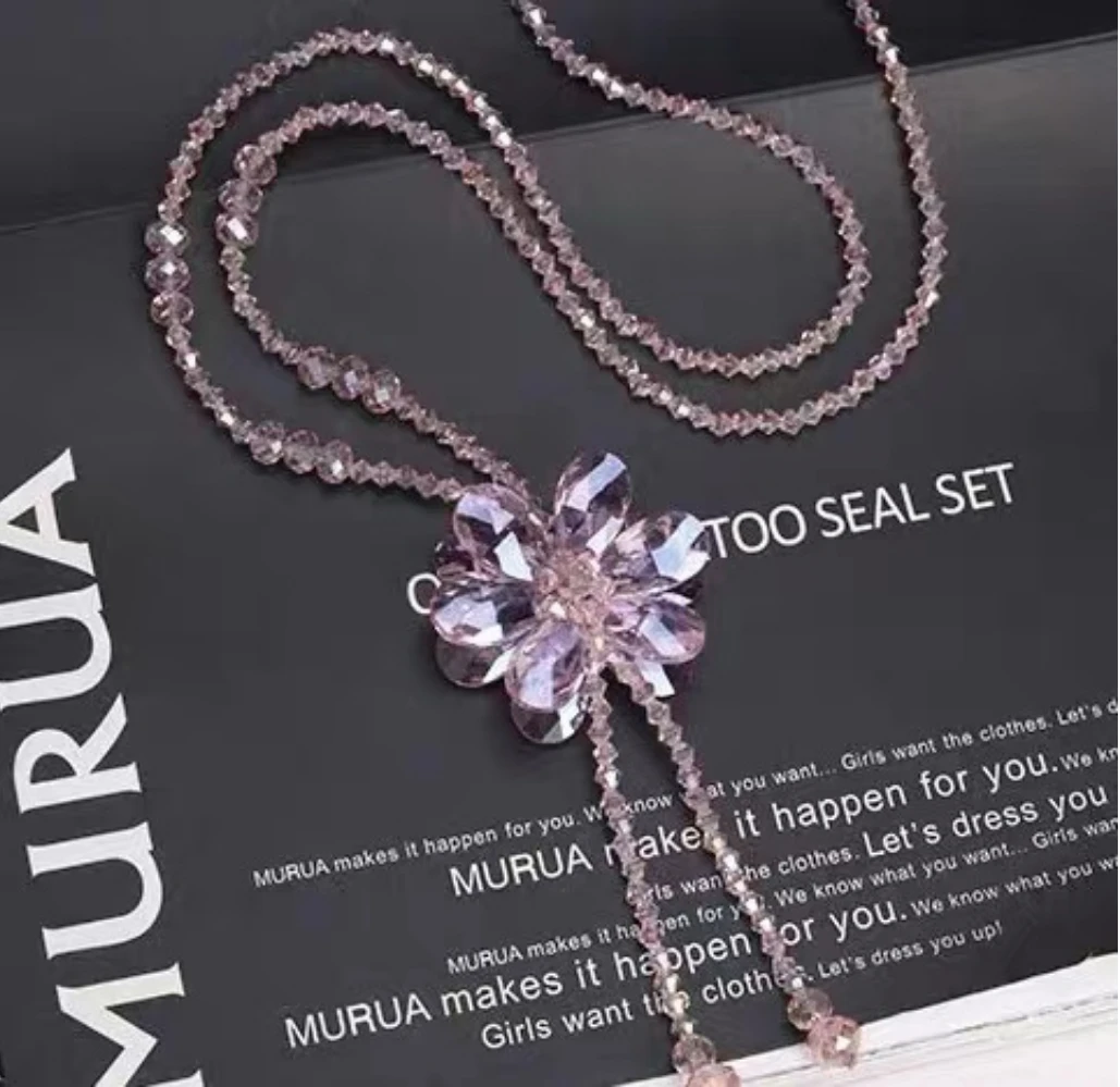 非金属仿水晶项链  简约衣服配饰流苏项链花朵水晶链挂件
