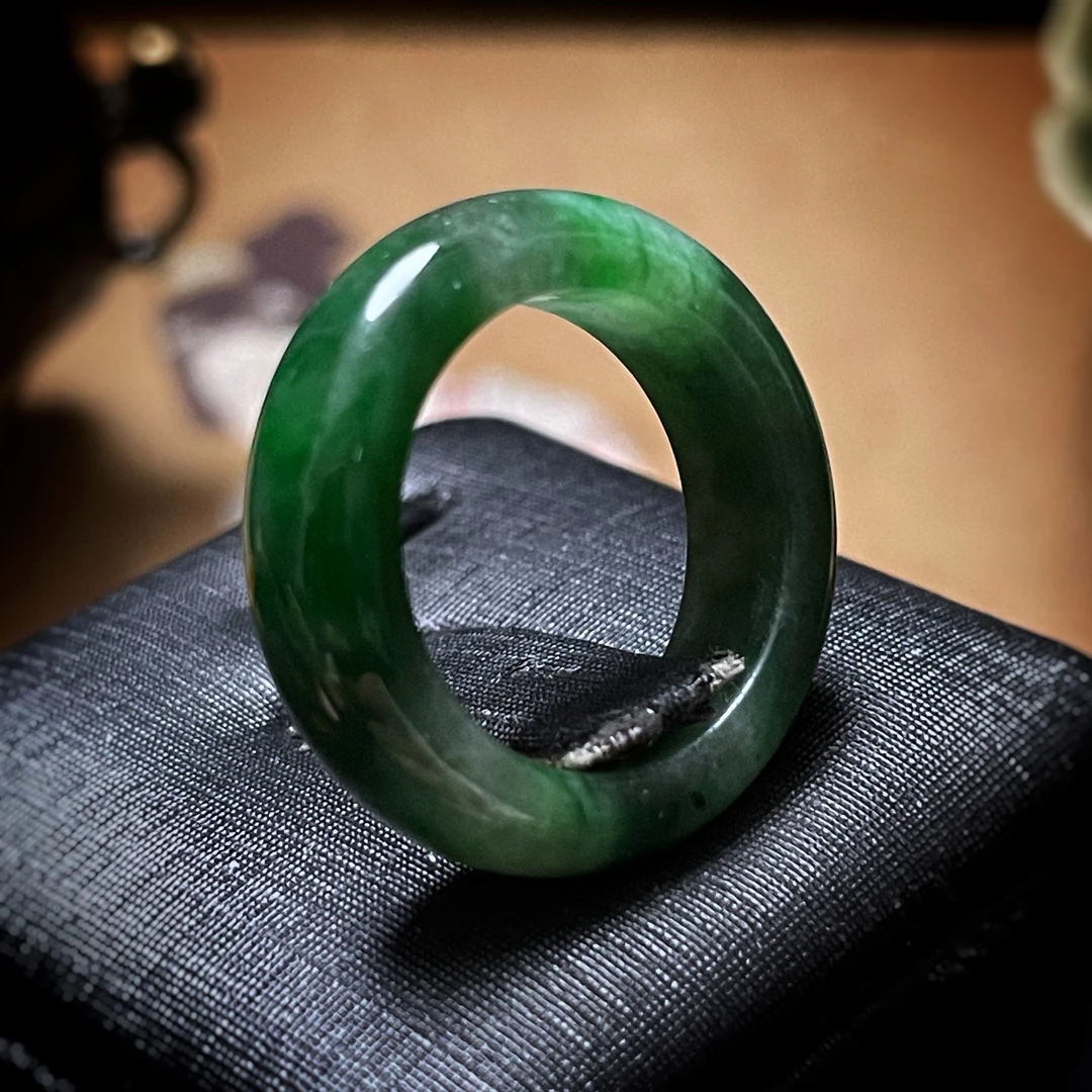 四姐妹 国风古风特色天然A货花青糯种翡翠简约个性指环13号圈戒指