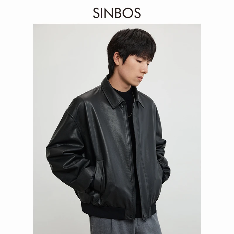 SINBOS头层牛皮男真皮短款夹克秋冬新款美式休闲外套SS3D50005